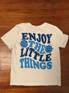 Enjoy The Little Things Graphic Tee - White & Blue
